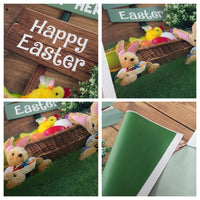 Happy Easter Photography Backdrop Rustic Wooden Wall and Grass Photo Background with Bunny Eggs Signpost Studio Props for Kids Spring Party Decoration Portrait Shoot