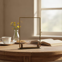 Glass Frame with Metal Border Tabletop Levitating Frame with Stand Vintage for Collectors, Crafters, Desk, Shelf, Entryway Table