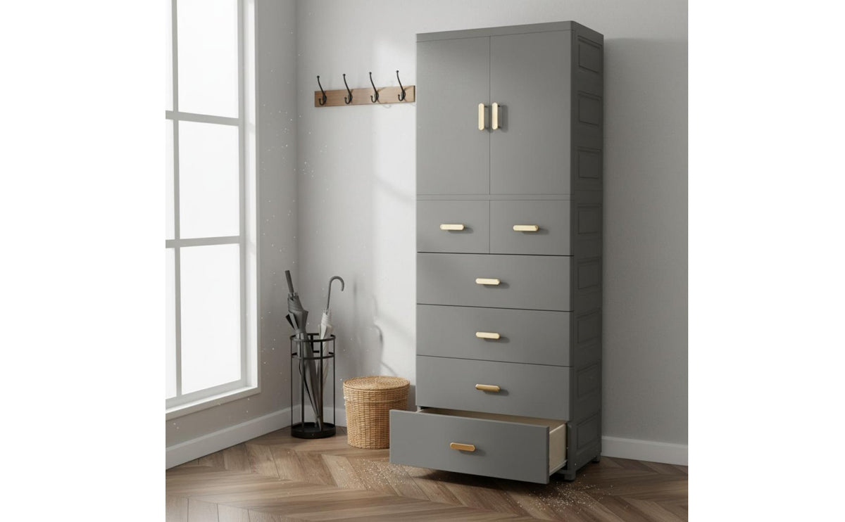 European Design Plastic Wardrobe with Drawers Large Capacity Children's Clothing Cabinet Easy Assembly Freestanding Clothes Closet for Nursery