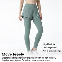Gym Leggings for Women with Anti-Exposure Shorts Layer, High Waist Sports for Running and Fitness, Plus Size Activewear Available