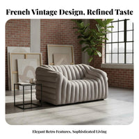 French Retro design Upholstered Settee Designer Look Lowsilhouette Straight Sofa Soft Textured Fabric Living Room Seating Supportive paddinging for Homeowners, Apartment Dwellers, Office Managers, Lounge Area, Reception Hall, Small Spaces, Bedroom