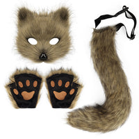 Halloween Fox Mask, Gloves, and Plush Tail Cosplay Accessory Set