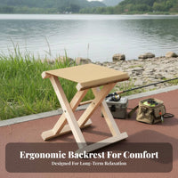 Foldable Wooden Folding Chair with Backrest Space-Saving Wooden Folding Stool Stable Structure Collapsible Fishing Stool Lightweight for Fishers, Campers, Camping, Travel, Garden, Backyard