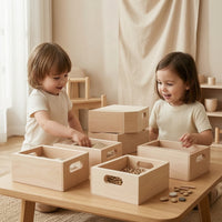 5 Pieces Wooden Boxes with Handles Farmhouse Rustic Nesting Box Sensory Play Trays Space-Saving for Children, Playrooms