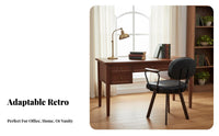 Retro Design Upholstered Vanity Chair Curved rearrest Upholstered Shell Chair with casters Mobile Casters rotating Armchair Plush Comfort for Students, Office Workers, Teens, dressing area, Bedroom, Dormitory