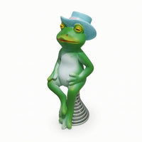 Resin Frog Statue with Spring Cute Frog Figurine Whimsical Sculpture Outdoor for Flowerpot