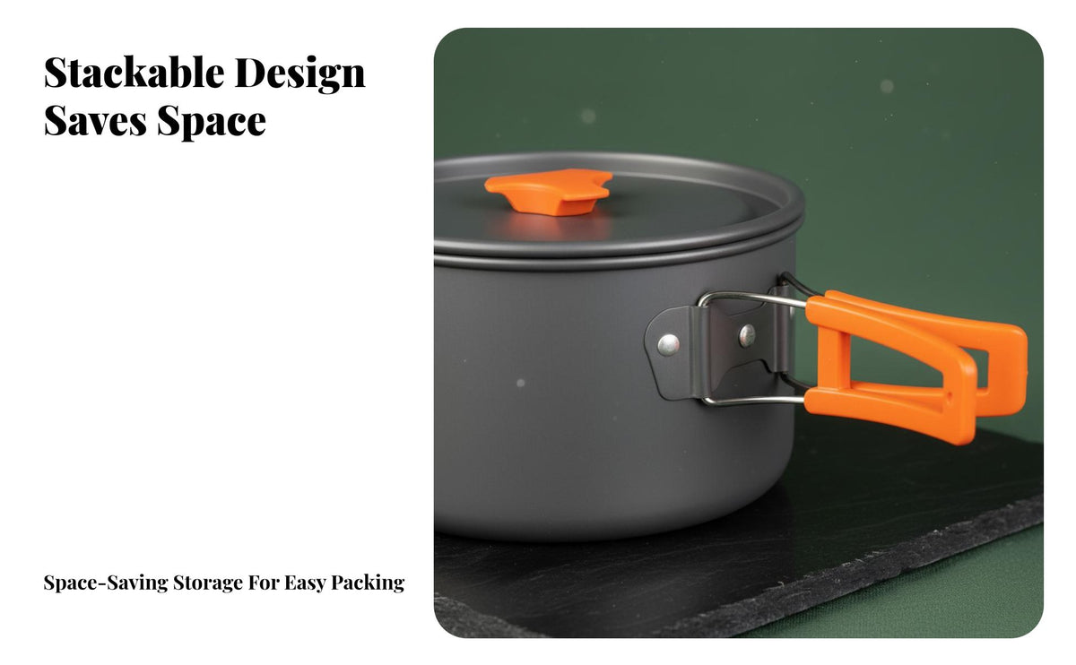 Camping Cookware, Outdoor Pot & Kettle Set, Lightweight, Portable, Outdoor Tableware, Multi-Functional, Hard Anodized Aluminum