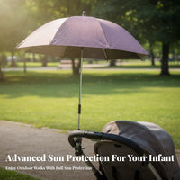 Black Glue Coating Protection Stroller Sunshade Lightweight & Foldable Clamp-on Stroller Umbrella Heat Reflective for Travel, Beach, Walks