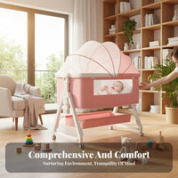 Multi-Functional Portable Bedside Sleeper Height Adjustable Bedside Bassinet with Wheels Infant Bed Rocking Function for Infants, Newborns, New Parents, Nursery, Bedroom, Indoors, Nighttime