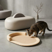 Cat Scratcher Sofa Bed Woven Beige Cat Scratcher Bed Soft Textured Pet Resting Station for Home