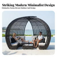 Round adaptable Daybed Weather-Resistant Round Overhead Cover Bed Woven & look Outdoor Furniture for Hotel Managers, Homeowners, waterside, Backyard, Balcony