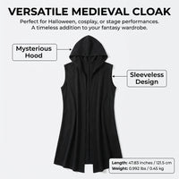 Medieval Hooded Cape Sleeveless Knight Tunic for Men, Chenille Fabric Costume for Halloween Party, Unisex Gothic Cloak