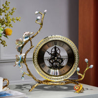 Ornate Gear Clock Metal Construction Vintage Skeleton Clock Glass Dial Cover for Mantelpiece, Entryway Console, Bookshelf