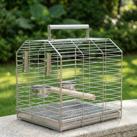 Handheld Bird Cage, Extra Large 304 Stainless Steel Bird Carrier with Wood Perch, Portable Outdoor Cockatiel Cage and Bird Cage with Cover