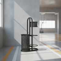 Freestanding Ball Storage Rack with Basket Floor-Standing Sports Equipment Storage Rack Multi-Level Sports Gear Organizer Versatile for Entryway
