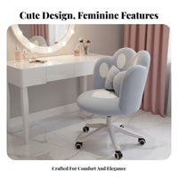 Height Adjustable Upholstered Rolling Chair 360-Degree Swivel Upholstered Shell-Back Rolling Chair Cute Petal Design Vanity Stool Ergonomic Backrest for Women, Students, Teens, Bedroom, Dorm Room