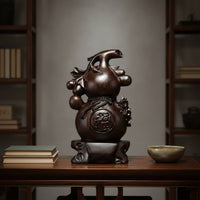 Gourd with Pedestal Traditional Wooden Gourd Solid Wood Wooden Ornament for Tabletop, Living Room, Office