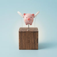 Wooden Soaring Swine Sculpture Solid Wood Mini Wooden Animal Figurine Compact Soaring Swine Statue for Bookshelf