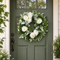 Spring Wreath for Front Door, 50cm Peony Decorative Wreath, Artificial Floral Wreath, White Flower Wreath for Indoor Use