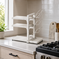 Multi-layer Kitchen Pot Rack with Lid Holder, Under-Sink Countertop Storage Organizer