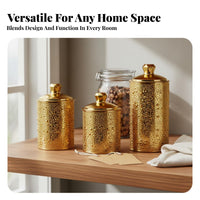 Airtight Seal Pearl Pattern Food Jar Elegant Design Gold Decorative Canister Sturdy Construction for Desktop, Pantry