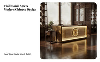 New Chinese Design Reception Desk Carving Solid Wood Cashier Bar Table Sturdy Construction Timeless Hotel Welcome Desk for Cashiers, Teahouse