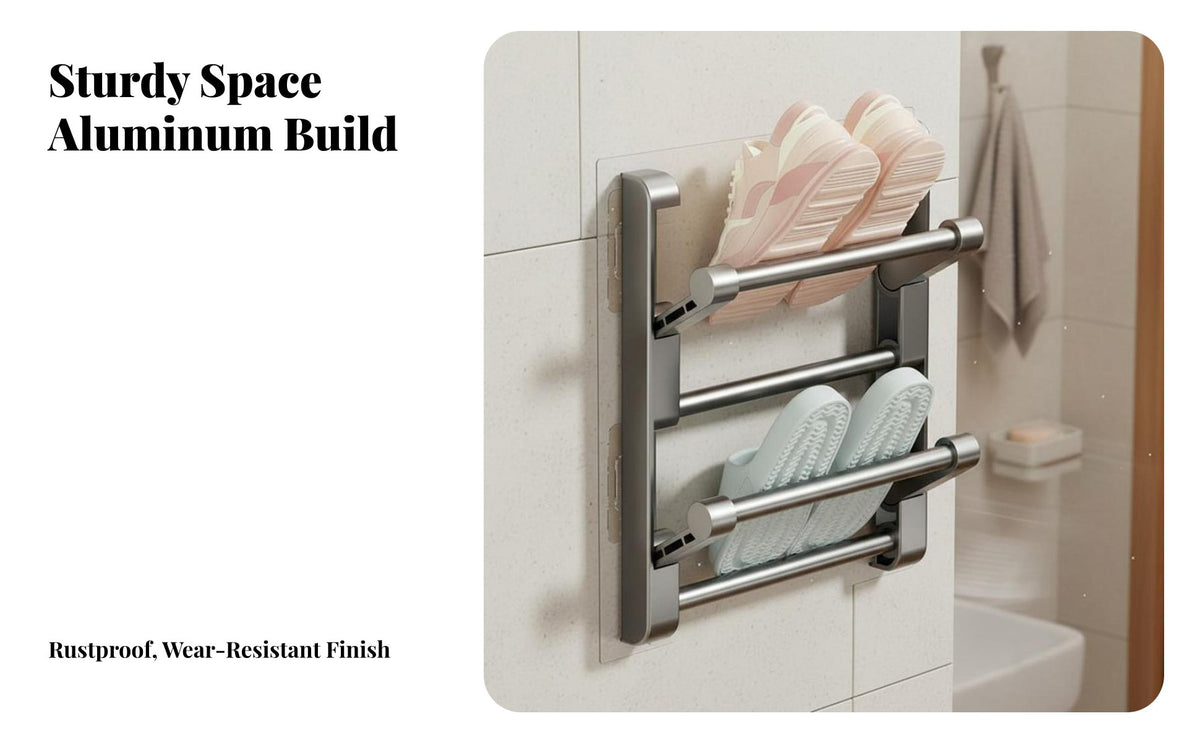 No-Drill Installation Slipper Rack Multi-Layer Shoe Organizer Space-Saving Wall Mount Strong Weight Capacity for Apartment Dwellers, Homeowners, Bathroom, Behind the Door, Entryway, Bedroom