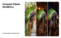Geometric Embroidery Embroidered Feather Headdress Plush-Like Ties Feather Headdress Multicolored Headpiece Lightweight for Stage Performance, Photo Props