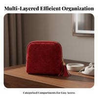 Velvet Jewelry Pouch Large Capacity Portable Jewelry Organizer Compact Tassel Zipper Wallet for Journeyers, Women, Business Trip, Weekend Getaway, Gym