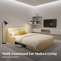Hardwood Wood Frame Pull-pull-out Bed with Storage 2-in-1 Design Sleeper Sofa Space-Saving transformable Couch for Small Apartment Dwellers, Families, Homeowners, Lounge Area