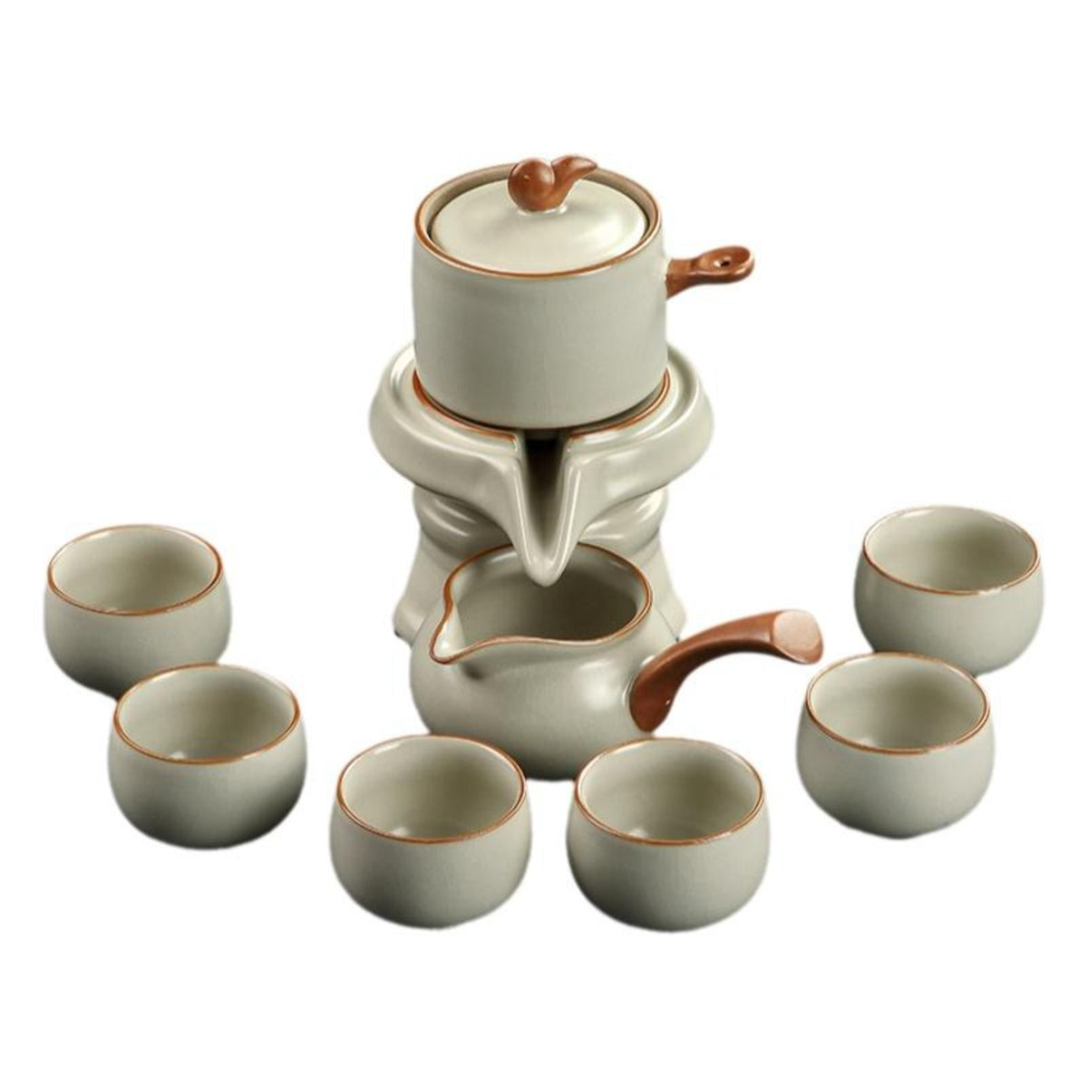 Semi-Automatic Gongfu Porcelain Tea Set, Rotating Brewer