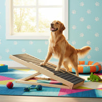 Carpeted Dog Stairs Sturdy Construction Wooden Pet Steps Foldable Dog Ramp Stable Triangular Frame Adjustable Pet Ramp