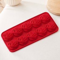 Silicone 10-Cavity Rose Flower Ice Cube Tray Multi-functional Cake Mold Chocolate Baking Mold Easy Release High Temperature Resistant