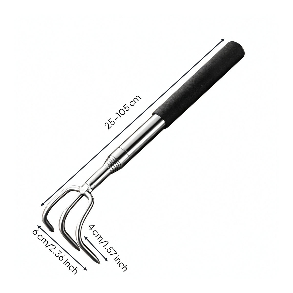 Stainless Steel Telescopic Garden Rake Long-Handled Telescoping Hand Rake Portable Foldable for Gardeners