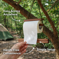 Outdoor Wooden Paper Towel Roll Holder for Campers, Hanging Kitchen Wall Mounted Design for Easy Setup, Under Cabinet Stand for Small Areas