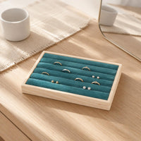 Grooved Jewelry Tray Wood-Look Jewelry Display Tray Accessory Storage Padded Shallow