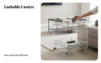 Transparent Design 2-Tier Rolling Trolley Mobile with casters 2-Tier Wheeled Organizer Space-Saving Bedside Table Multi-Functional for Young Adults, Office Workers, Living Room, Bedroom, Small areas, Dining Area