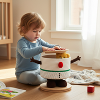 Large Footprint Storage Basket with Lid - Dopamine Hug Bucket Woven Organizer for Snacks and Toys