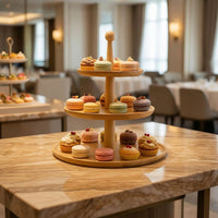Wooden Cake Stand with Base Bamboo Dessert Display Stand with Shelves Wood Tray for Buffets, Weddings, Banquets