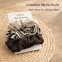 Satin Hair Scrunchies for Women Large Scrunchie Set, High Elastic Ponytail Holder for Girls, Leopard and Striped Pattern Styling Accessories