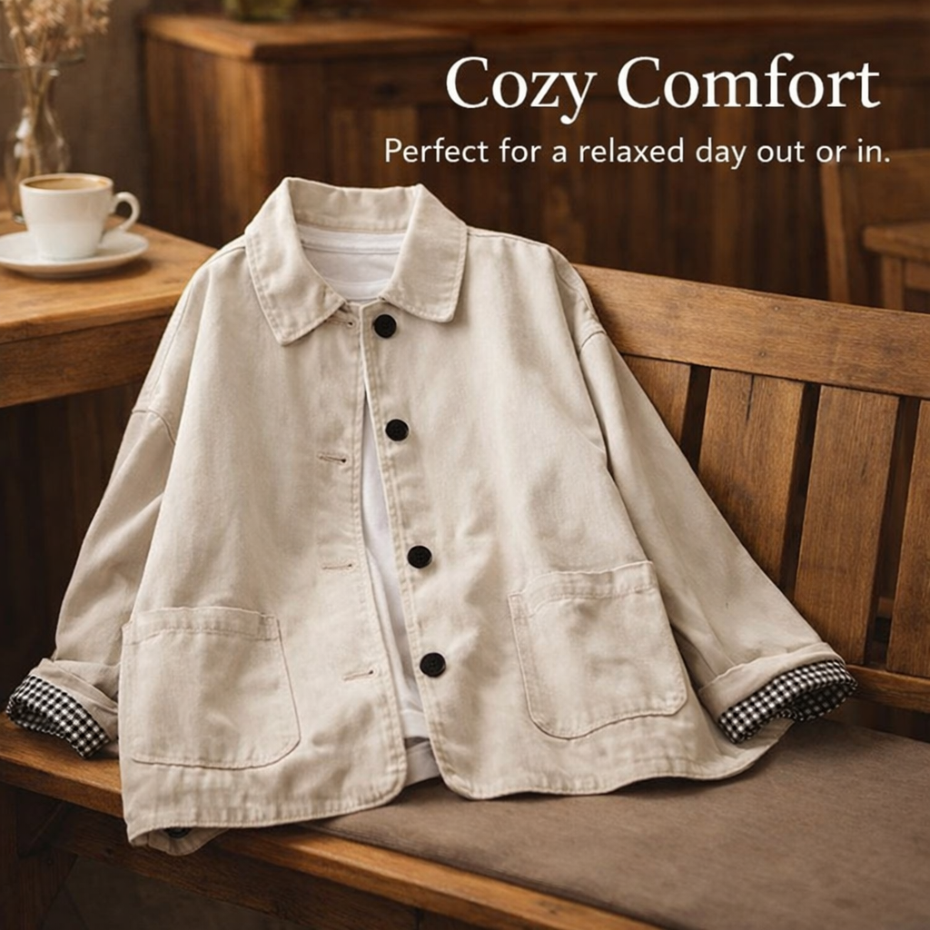 Women Overshirt Long Sleeve Button Up Jacket in Blend Material, Casual with Turn Down Neckline and Pockets