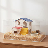 2-Story Hamster House Fir Wood Wooden Hamster House Built-in Food Trough Colorful Small for Gerbils, Playpen