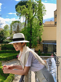 Ander Jurnal草帽女夏季法式复古巴拿马爵士草编帽子遮阳防晒礼帽
