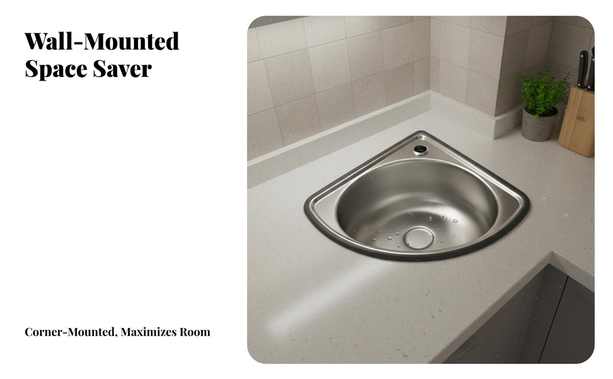 Stainless Steel Triangle Sink Space Saving Stainless Steel Triangle Basin Easy to Clean Angled Kitchen Sink for Homeowners, Small Areas, RV, Washroom