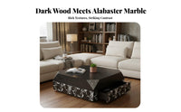 Minimalist design rotateing Storage Table Marble Pattern Top Living Room Furniture Wood Grain Finish Rotatable Design for Homeowners, Apartment Dwellers, Families, Lounge Area