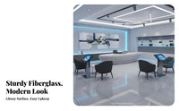 Fiberglass Reception Desk Hand-Polished High-Gloss Coating Ed Finish Front Desk Glossy White Checkout Counter for Retailers, Receptionists