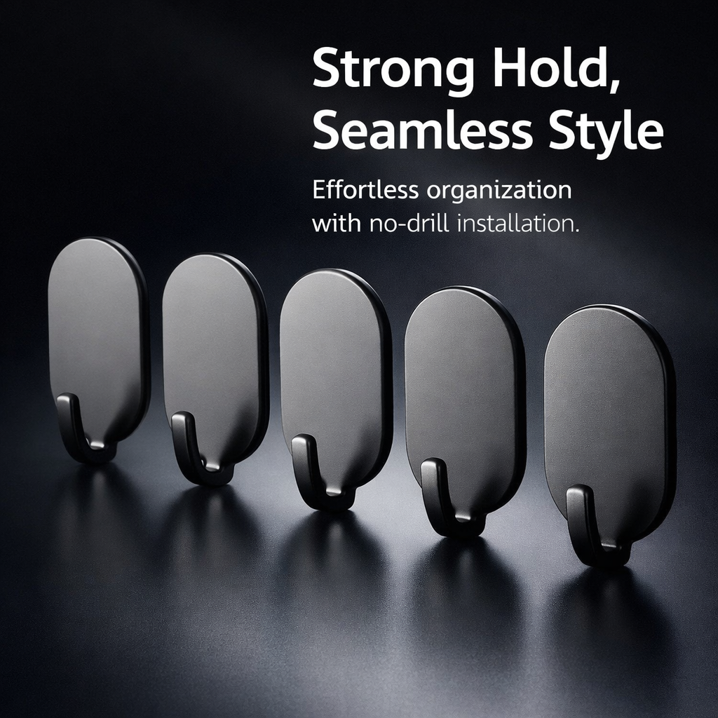 Adhesive Hooks for Wall Heavy Duty, Strong Sticky for Kitchen Waterproof, Stainless Steel No Drill for Renters Dorm Room