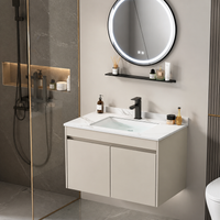 70cm Bathroom Vanity with Sink, Wall Mount Vanity with Integrated Basin, Cream Aluminum Alloy Carbon Fiber Door Bathroom Vanity Set