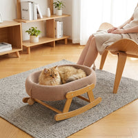 Cat Scratcher Rocking Bed with Wood Frame, Scratching Board and Cat Swing for Indoor Use, Warm Winter Cat Bed for Kitten Warmth