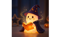 Warm Glowing Ghost Wizard Night Light Cute Ghost Lamp with Wizard Hat Whimsical Tabletop Ornament Ambient for Children, Toddlers, Halloween Decor, Bedroom, Bedside Table, Nursery